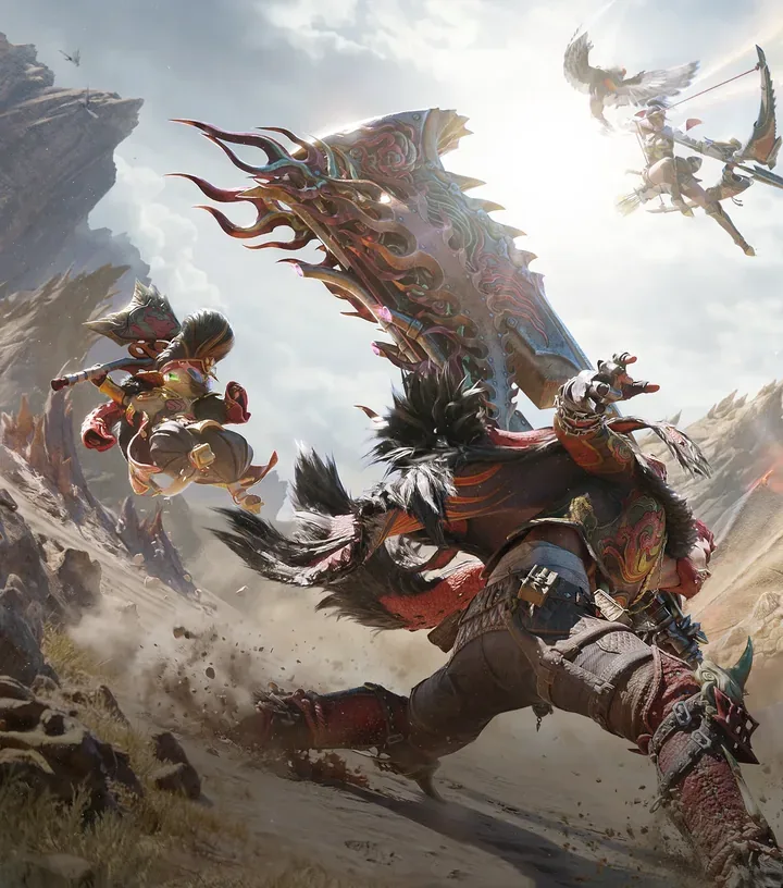 A hunter facing a large monster in Monster Hunter Outlanders