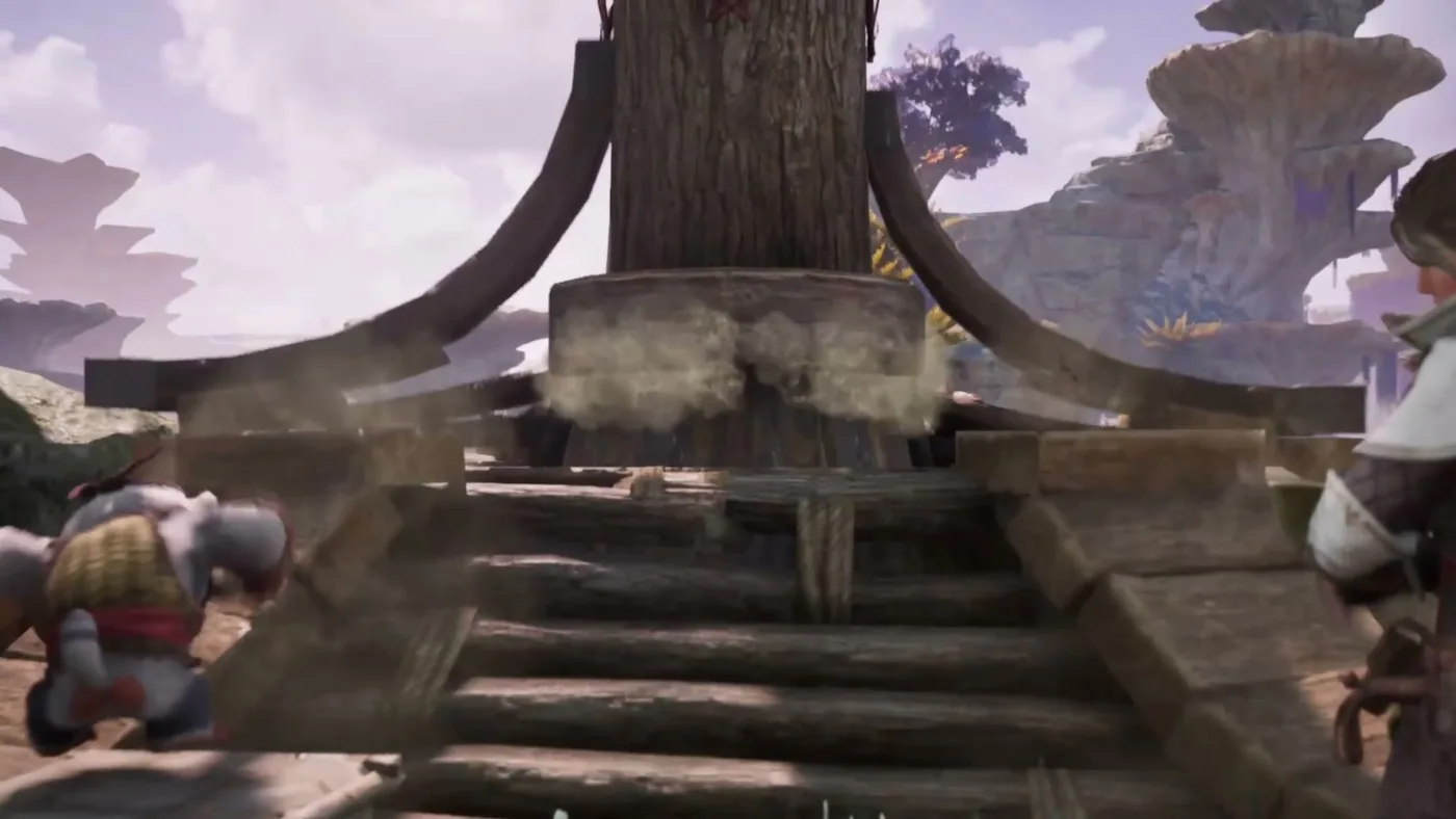 A Monster Hunter Outlanders field base with crafting facilities