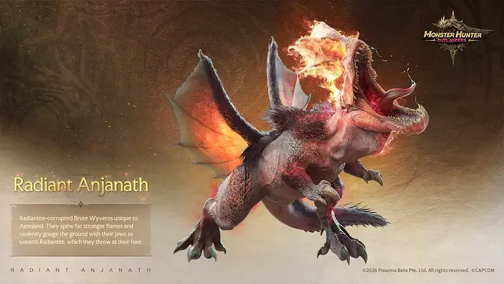 Radiant Anjanath using Radiantite fire in Monster Hunter Outlanders